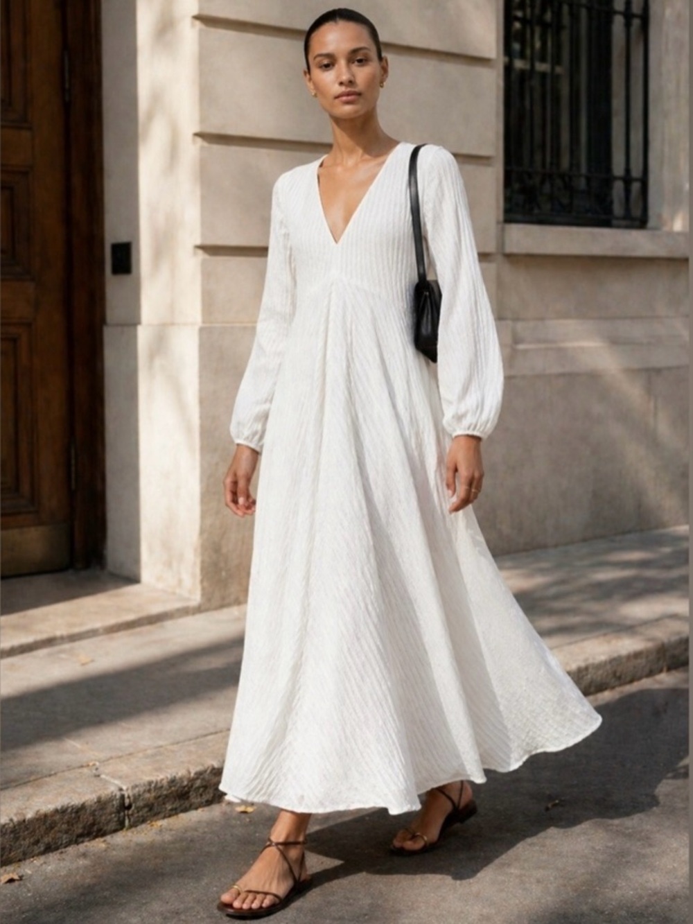 Zara Catalina Oyster White Stripe Cotton Maxi Dress Size Large
